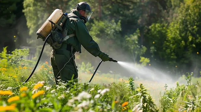 Man spraying pesticides on crops